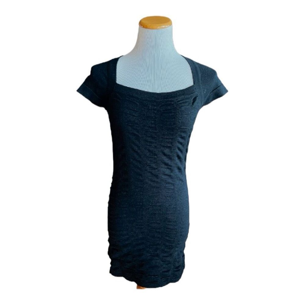 Womens Xhiliration Textured Ribbed Black Bodycon Dress - Sz M